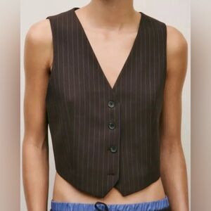 ZARA WOMAN CROPPED STRIPPED WAISTCOAT BROWN VEST SZ XS NWT
